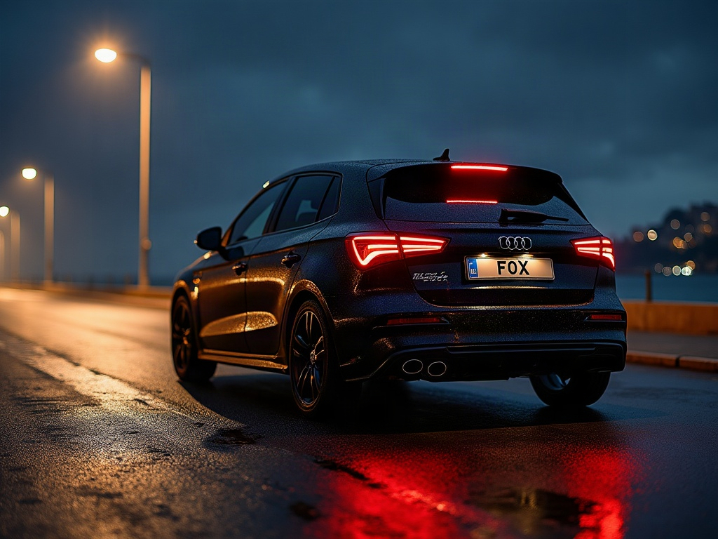 A photorealistic black sporty hatchback — AI car build by @osven08