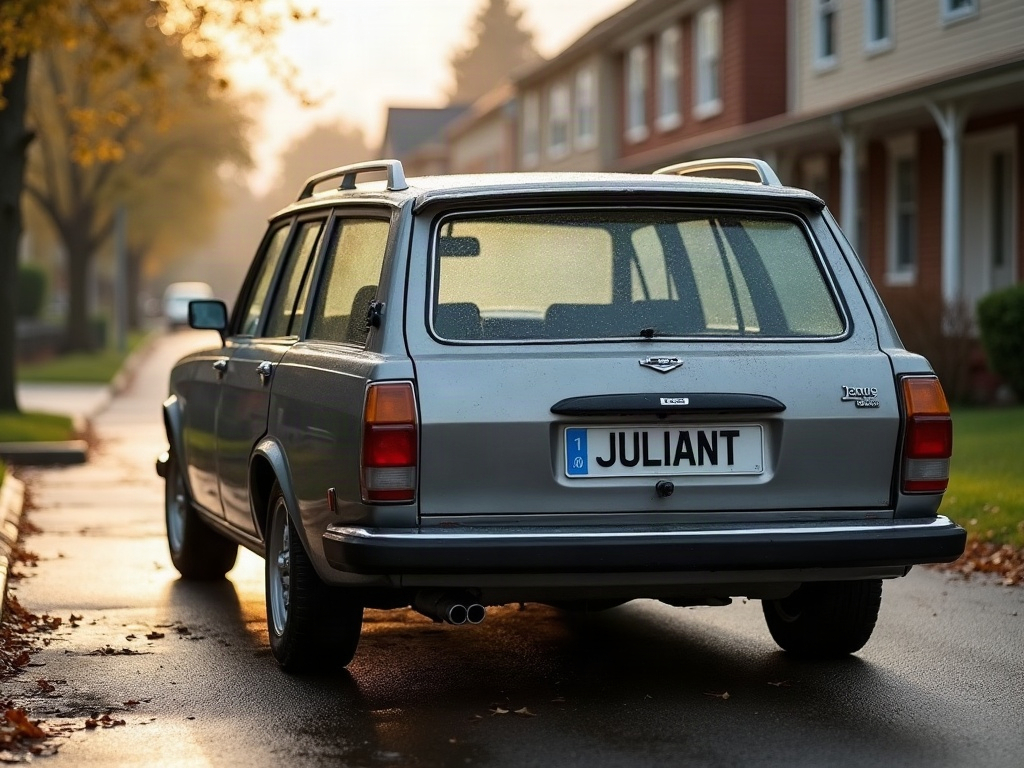A photorealistic grey estate station wagon — AI car build by @juliantmedical