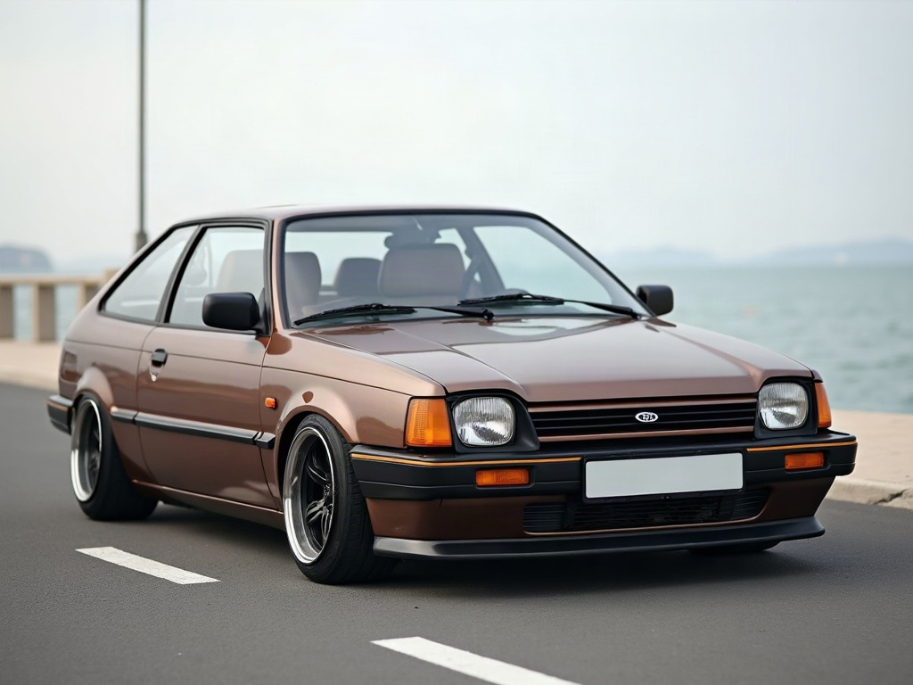 A photorealistic brown modest two-door coupe — AI car build by @eyong3