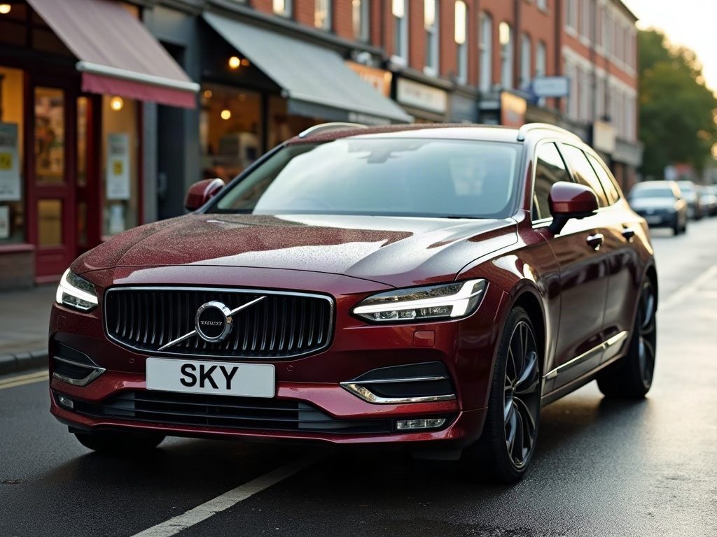 A photorealistic burgundy executive sedan — AI car build by @delanoremy