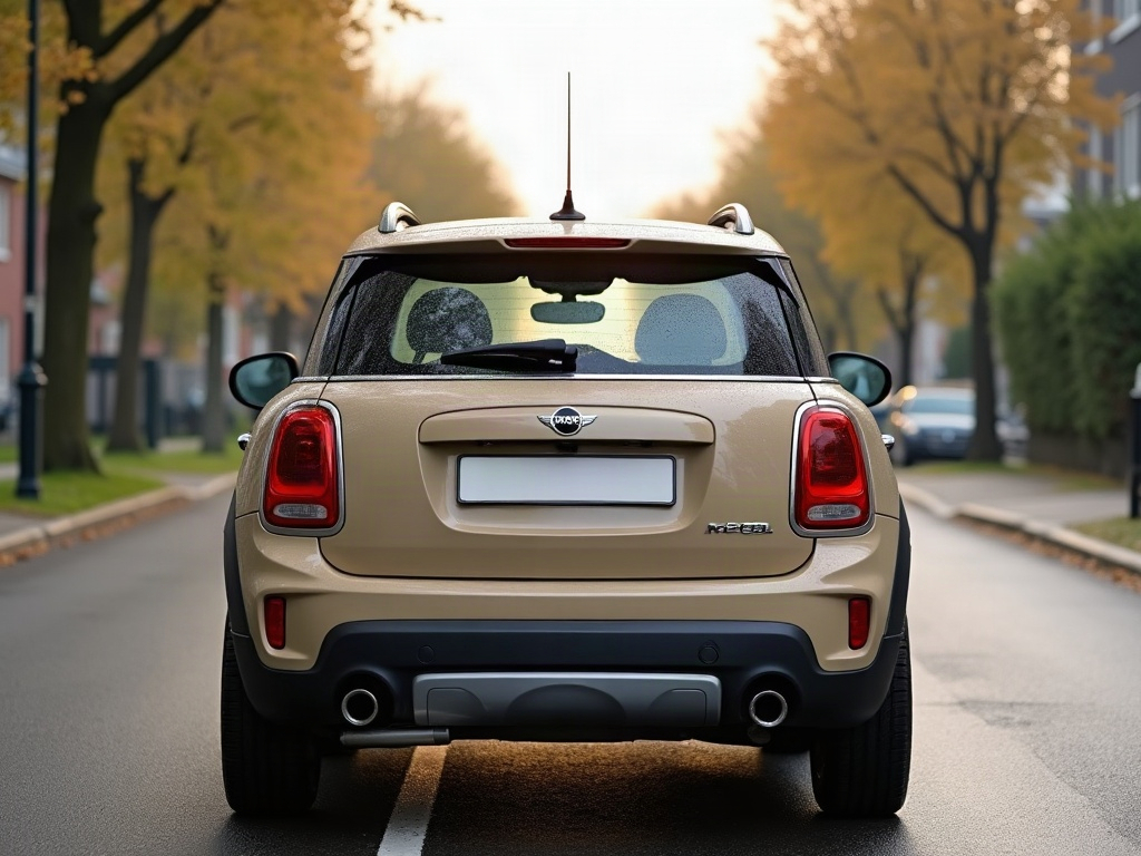 A photorealistic beige boxy compact SUV — AI car build by @delanoremy