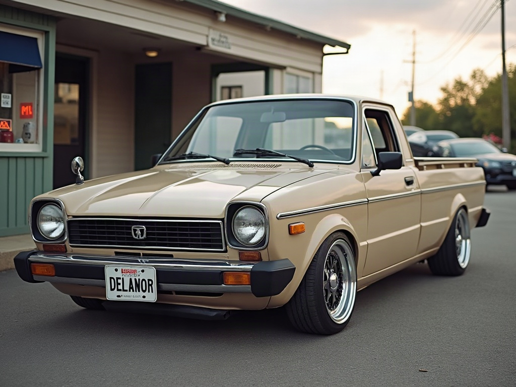A photorealistic beige small pickup — AI car build by @delanoremy