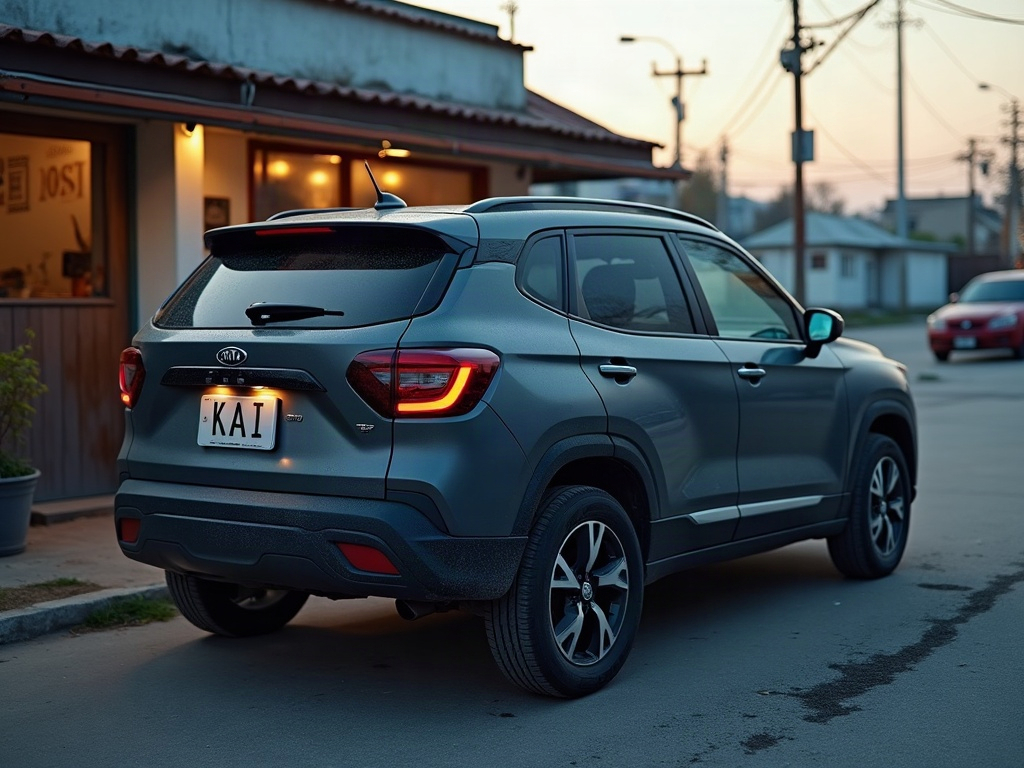 A photorealistic dark grey boxy compact SUV — AI car build by @thaispinto