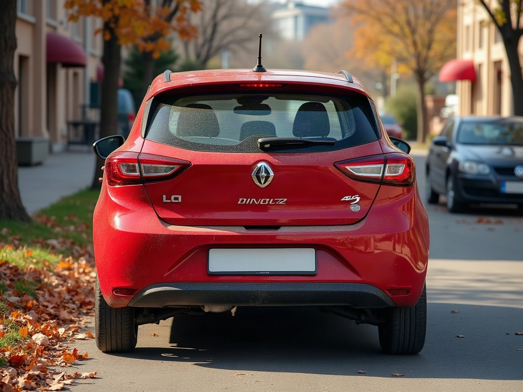 A photorealistic red subcompact car — AI car build by @diazbrisapedroza