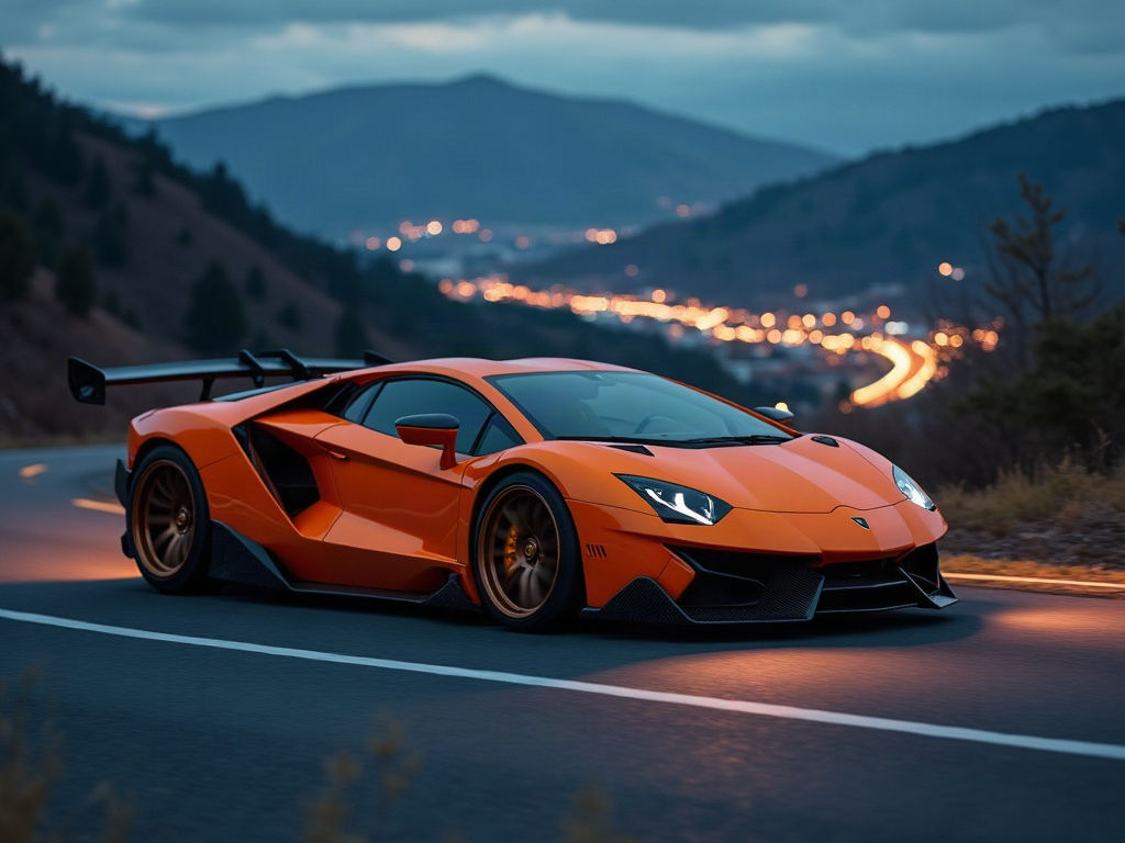A photorealistic vibrant orange retro-futuristic coupe with deep bronz — AI car build by @apexwidebody