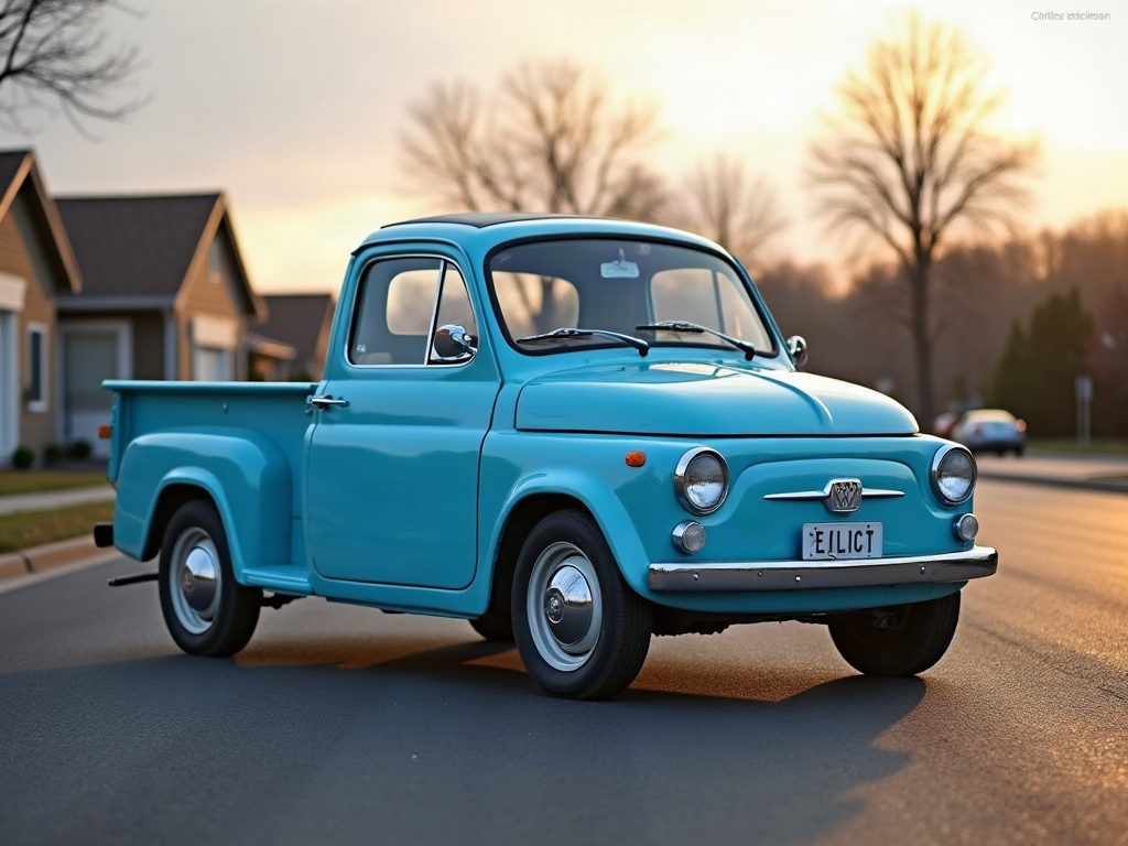 A photorealistic sky blue small pickup — AI car build by @natjiv