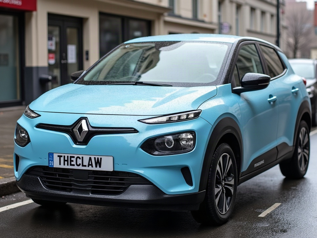 A photorealistic light blue compact crossover — AI car build by @the_claw_2007