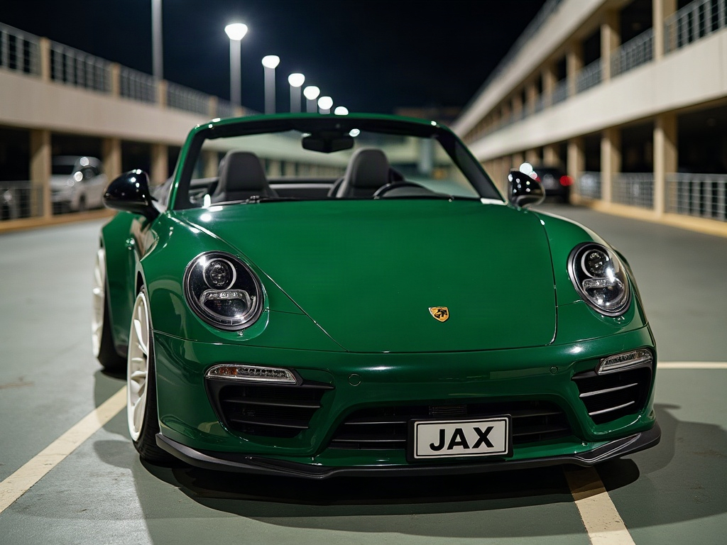 A photorealistic dark green small convertible — AI car build by @the_claw_2007
