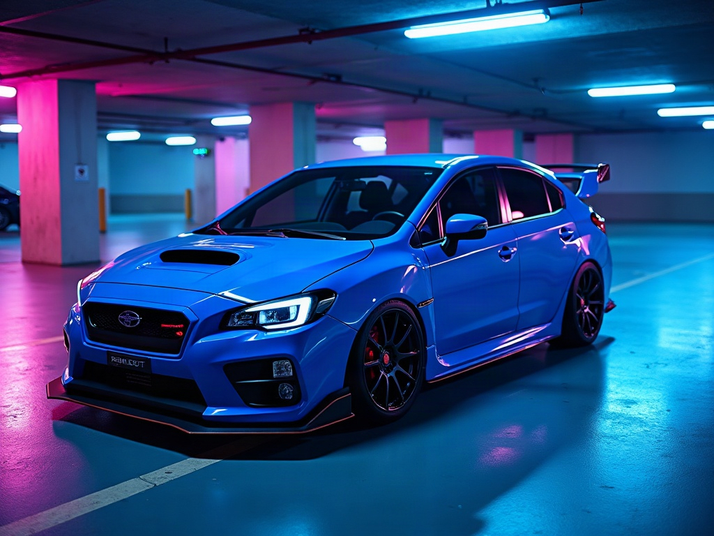 A photorealistic electric blue rally-spec hatchback with polished deep — AI car build by @marziafiastri