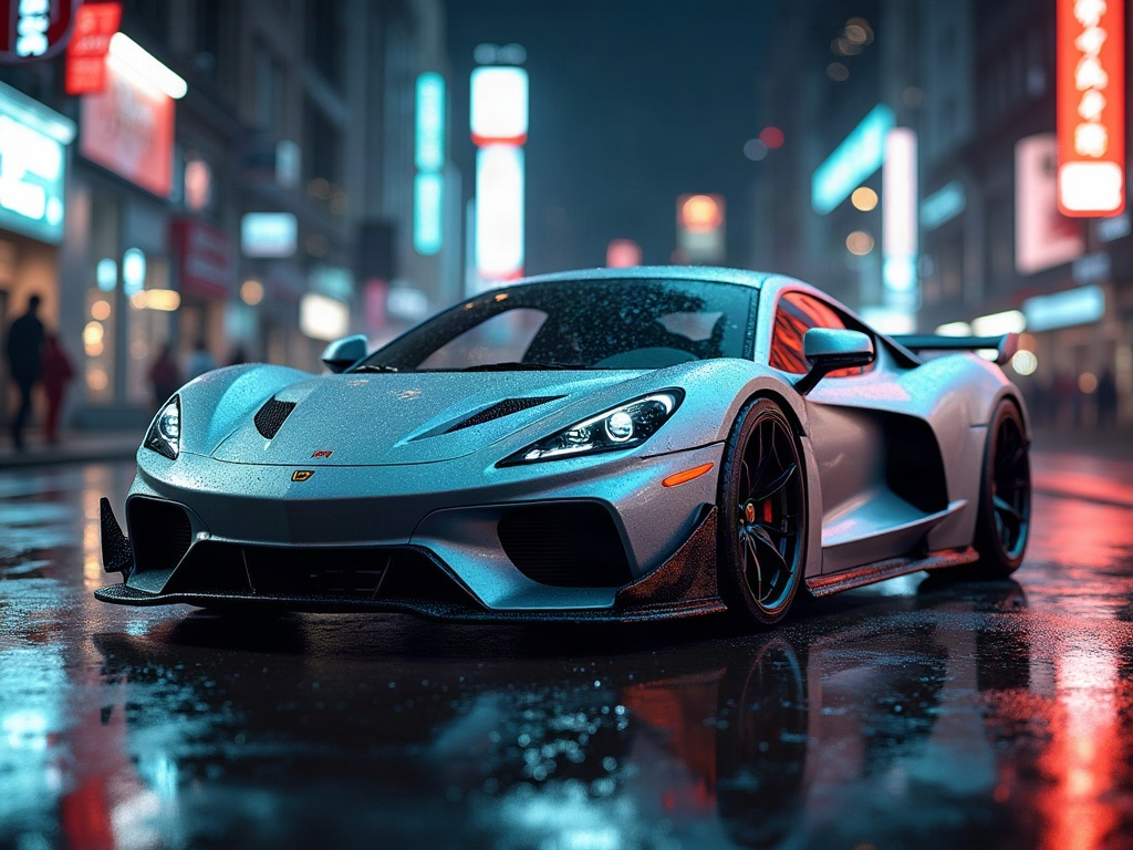 A photorealistic liquid-silver exotic supercar with an aggressive aero — AI car build by @rajeshyesplus
