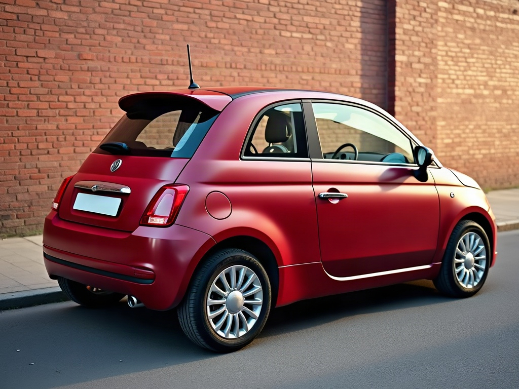 A photorealistic deep red subcompact car — AI car build by @amiadcpr