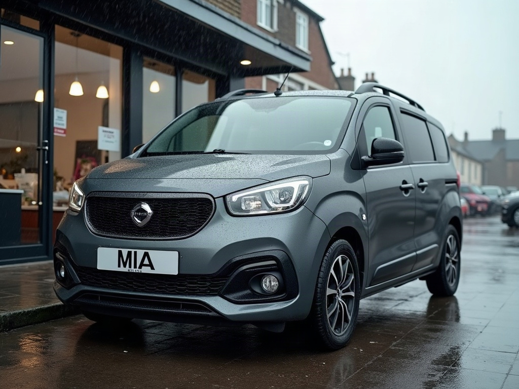 A photorealistic anthracite small MPV people carrier — AI car build by @quiesq