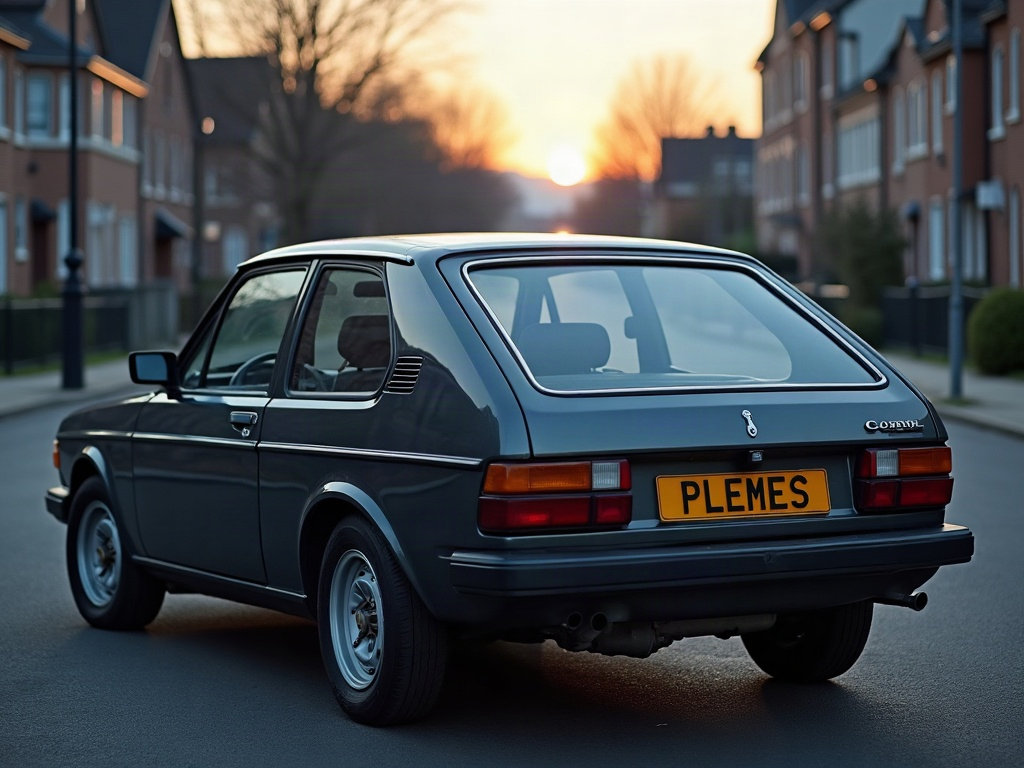A photorealistic dark grey retro-styled hatchback — AI car build by @pllemesle
