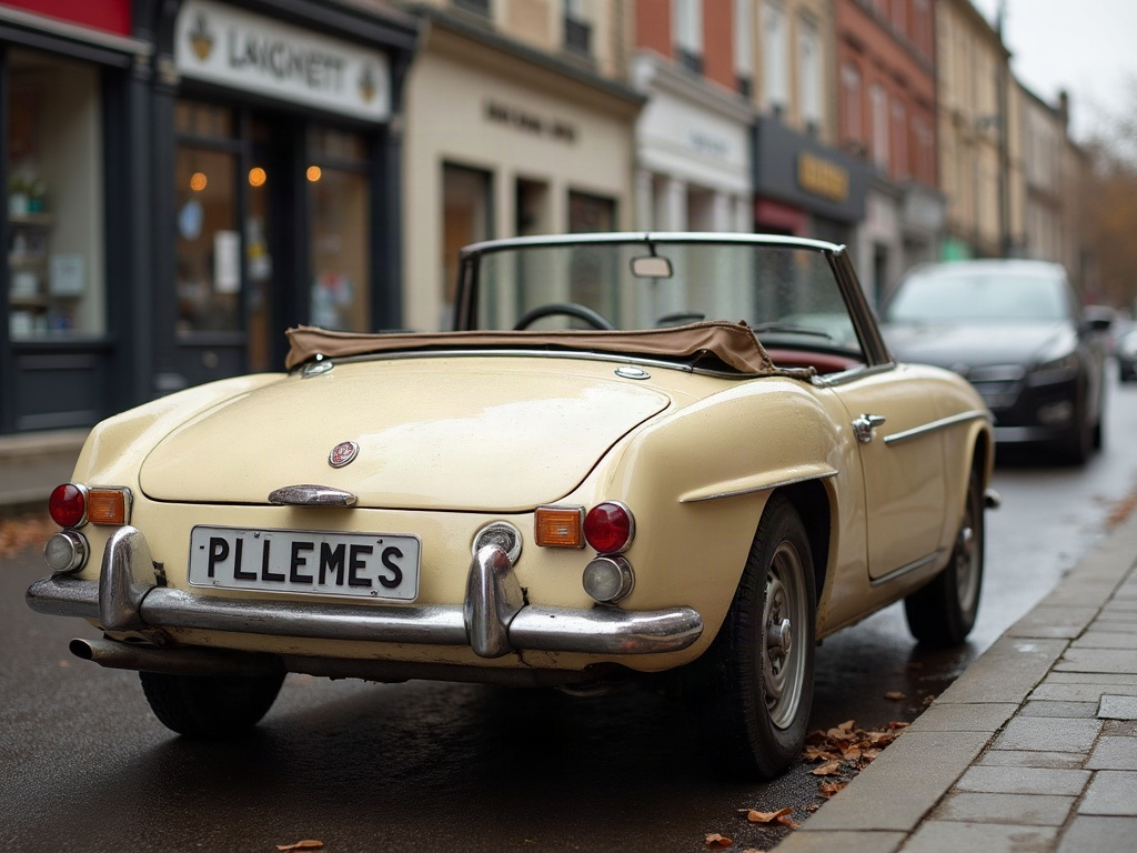 A photorealistic beige small convertible — AI car build by @pllemesle