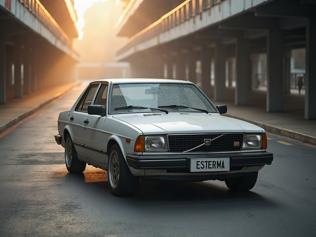A photorealistic white older classic sedan — AI car build by @estermattos018