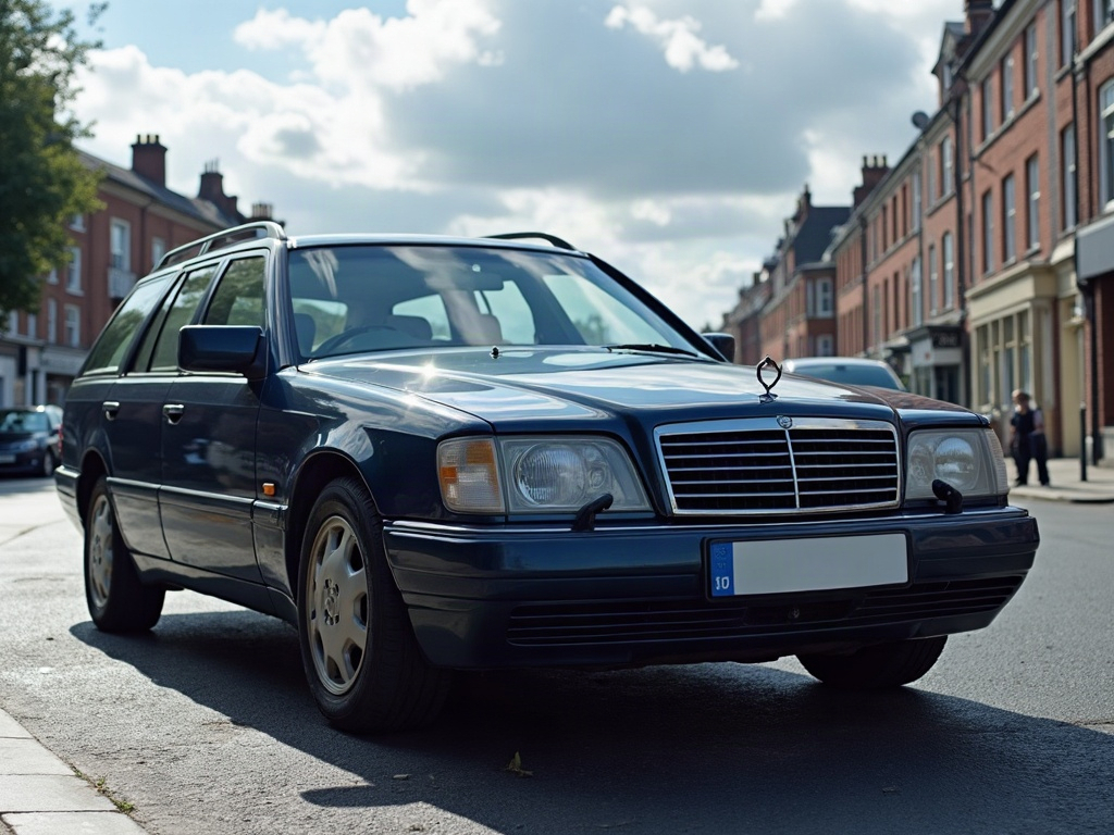 A photorealistic dark blue estate station wagon — AI car build by @aldengille