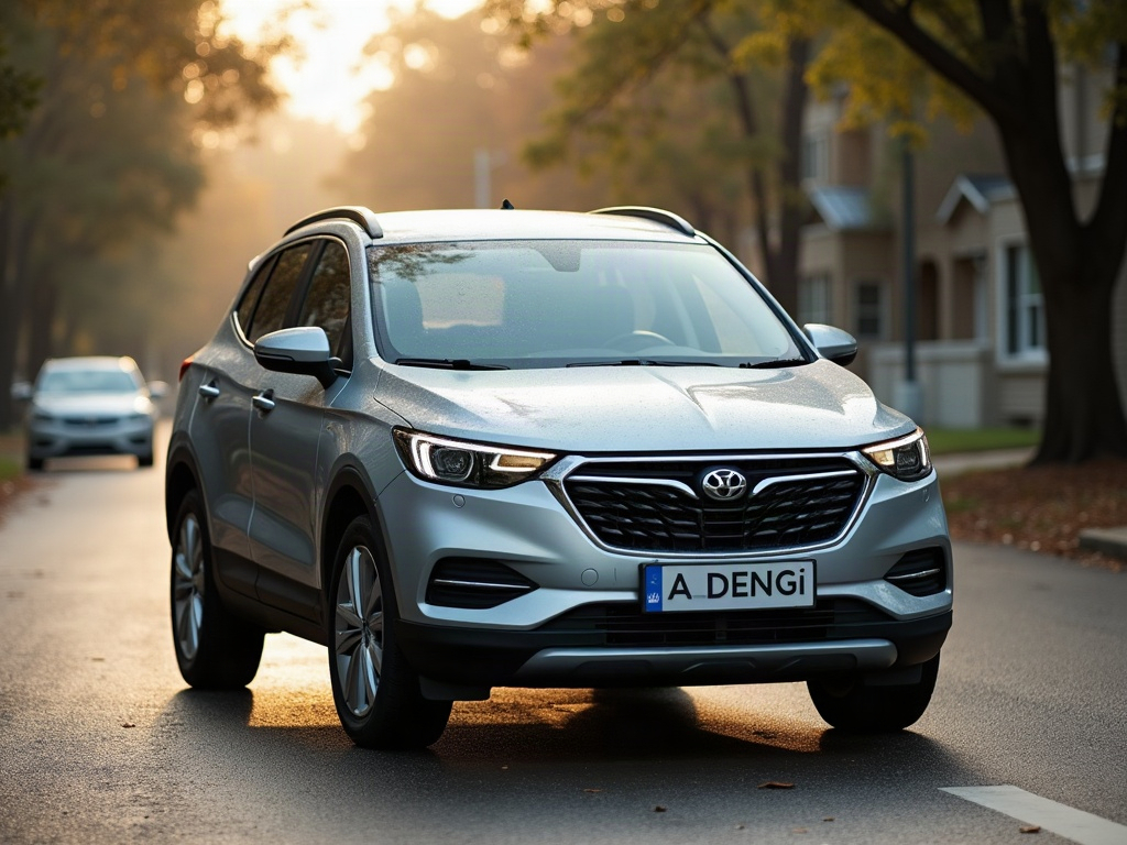 A photorealistic metallic silver mid-size crossover — AI car build by @aldengille