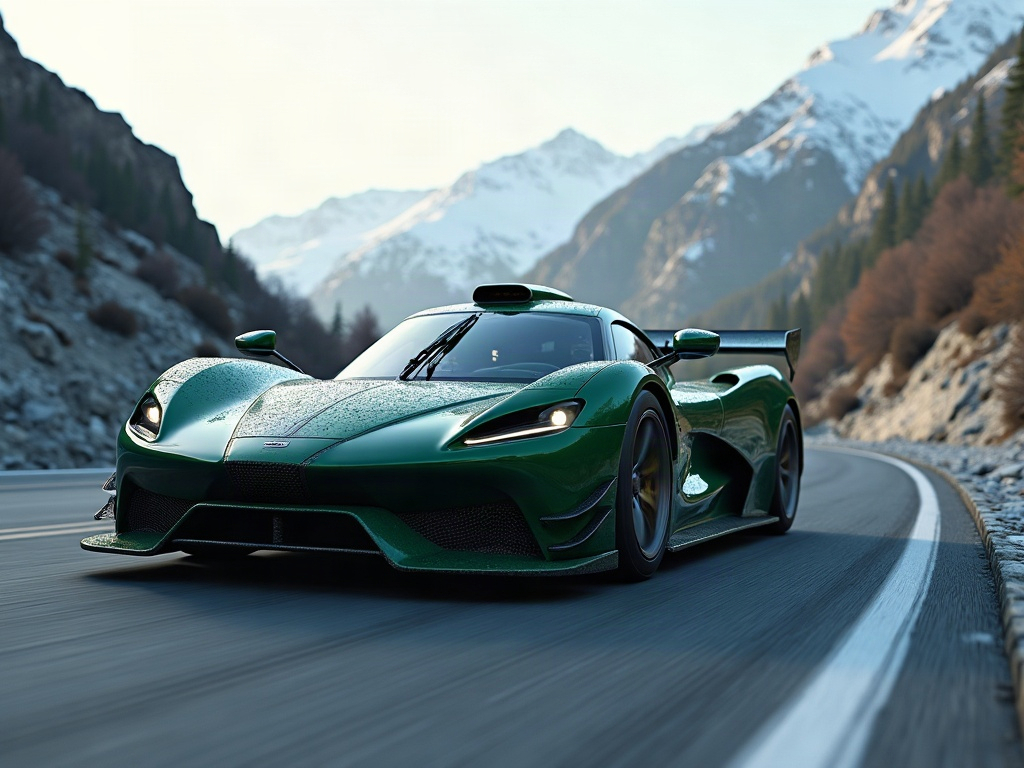 A photorealistic forest green track-focused hypercar with gunmetal mes — AI car build by @jdm_jenna