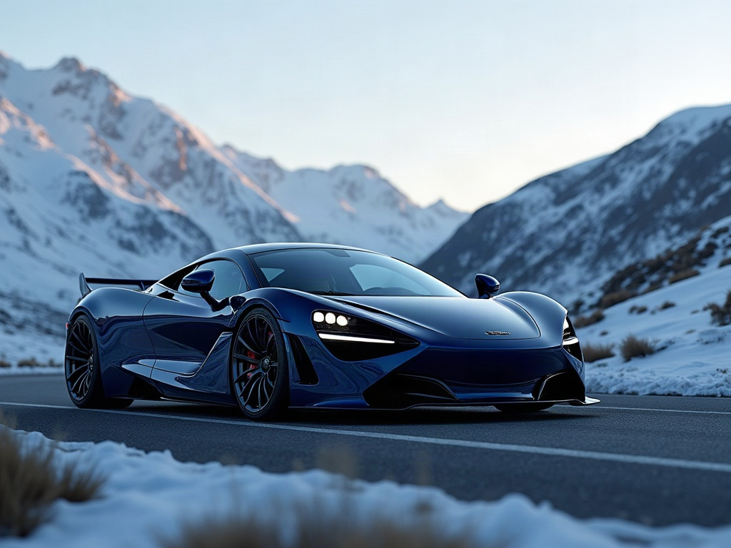 A photorealistic deep navy blue luxury sports coupe with gunmetal mesh — AI car build by @sofiypaqui
