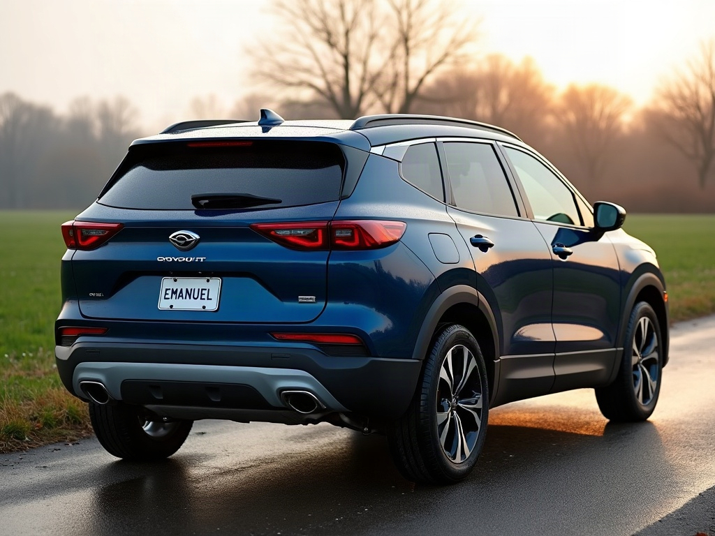 A photorealistic navy blue boxy compact SUV — AI car build by @emanuela_ratiu