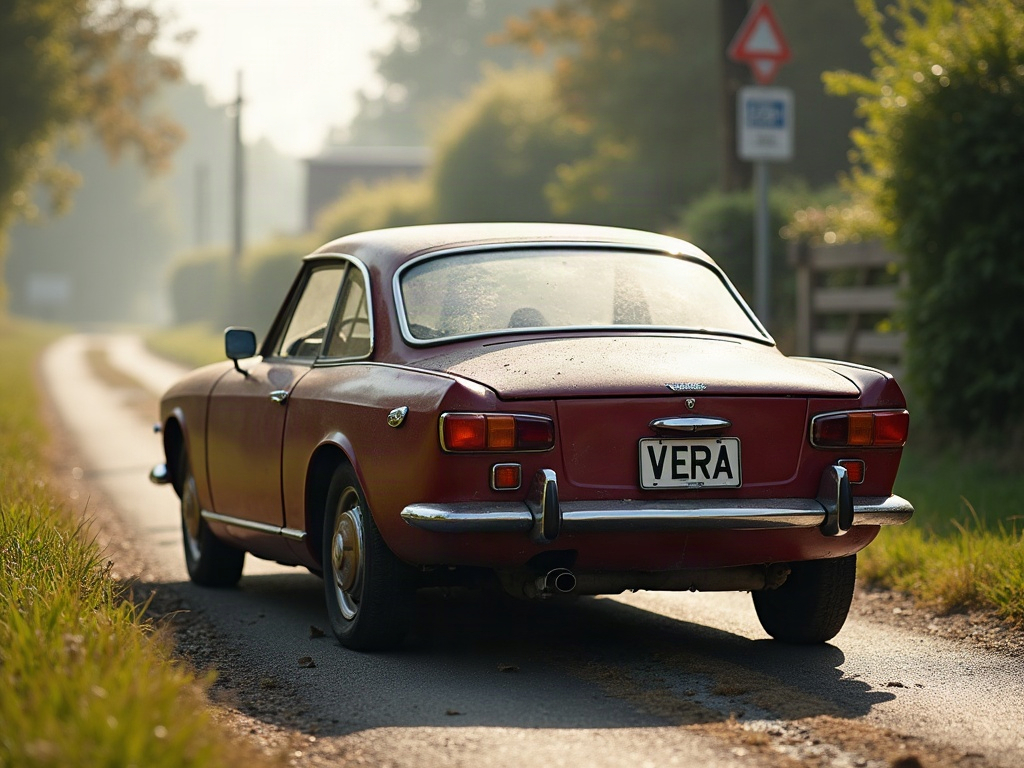 A photorealistic burgundy modest two-door coupe — AI car build by @emanuela_ratiu