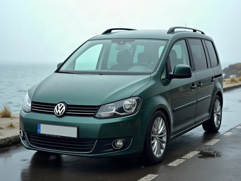 A photorealistic dark green small MPV people carrier — AI car build by @emanuela_ratiu