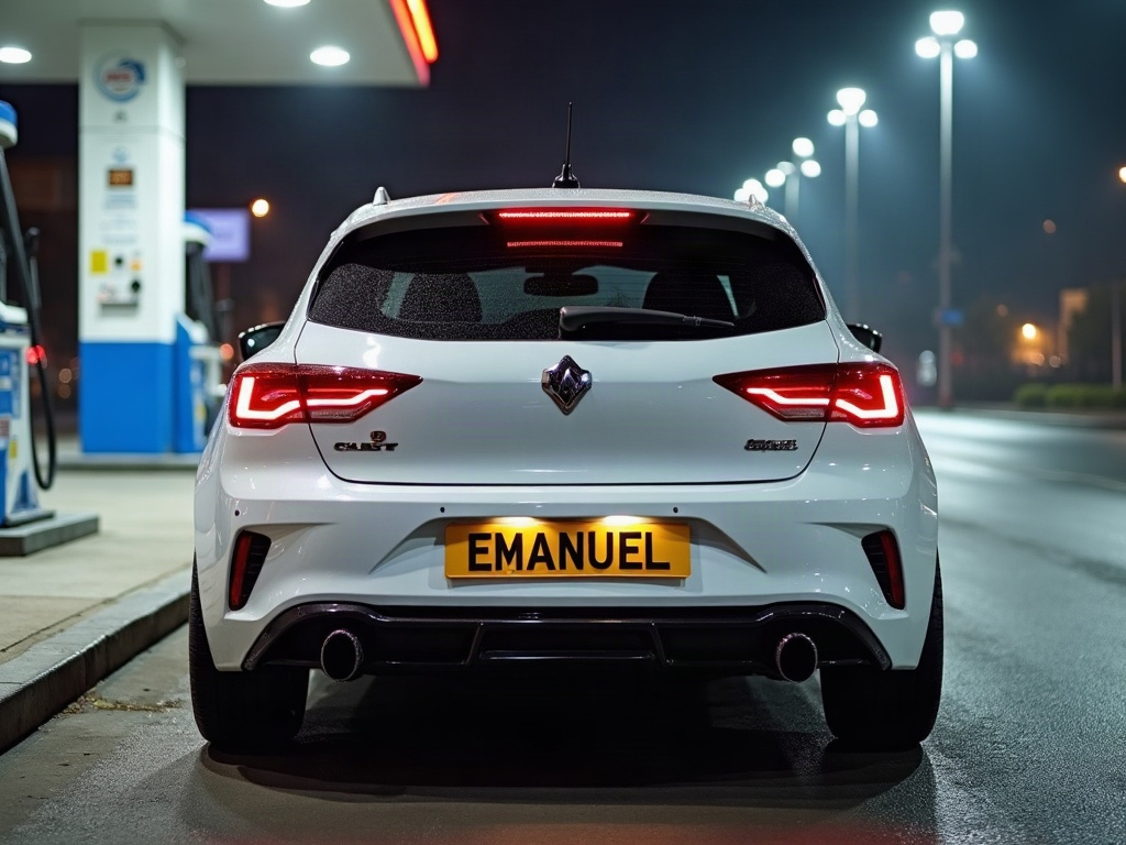 A photorealistic pearl white family hatchback — AI car build by @emanuela_ratiu