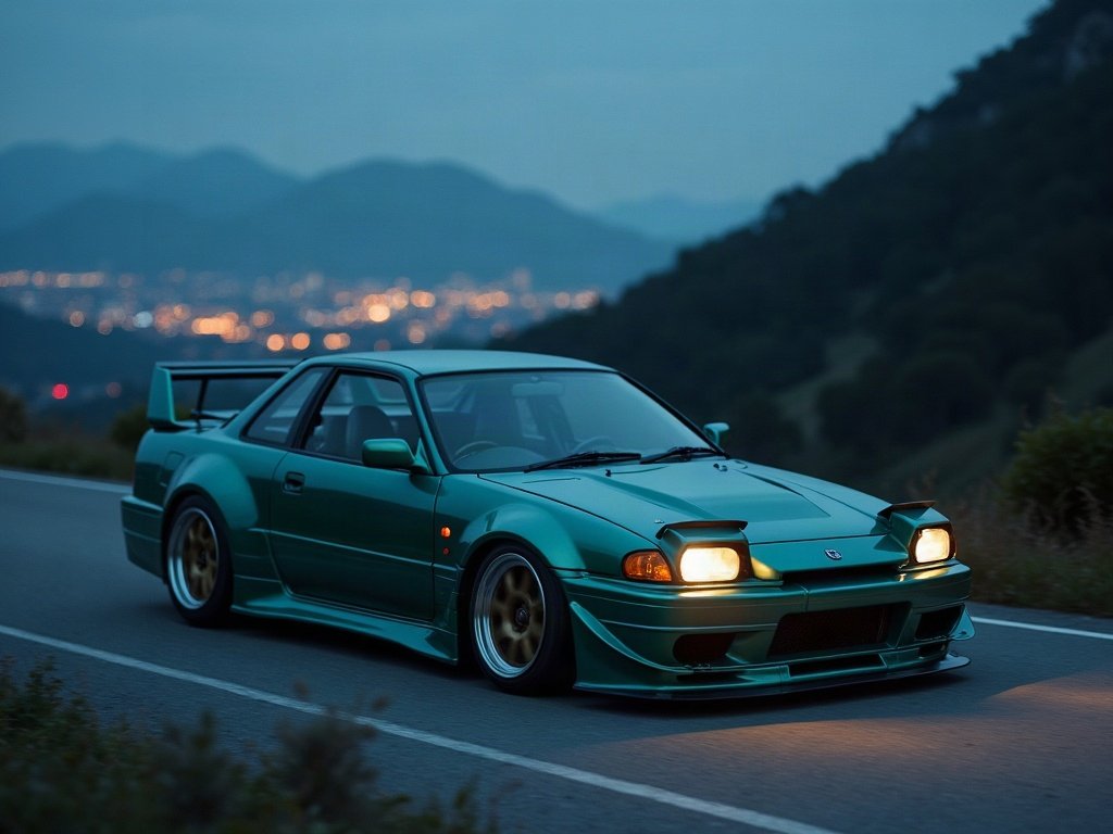 A photorealistic teal JDM widebody hot hatch with tasteful racing live — AI car build by @jpuertasf