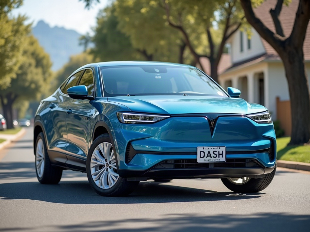 A photorealistic steel blue small pickup — AI car build by @novhipaem