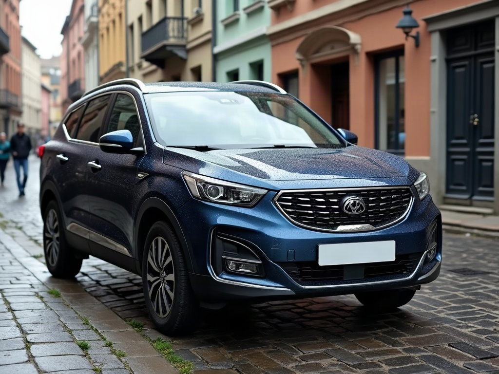 A photorealistic navy blue crossover SUV — AI car build by @ricardovba199