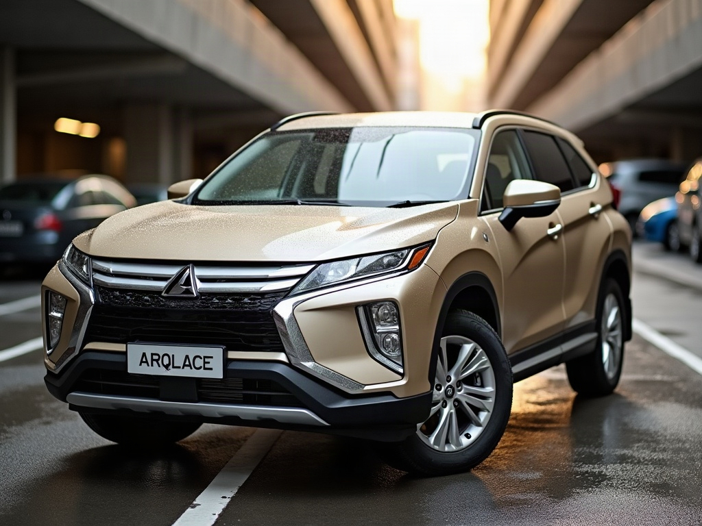 A photorealistic beige crossover SUV — AI car build by @arqlacem