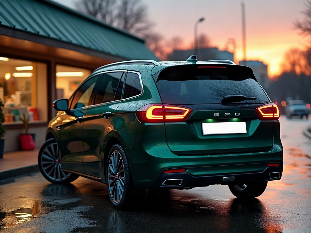 A photorealistic dark green small MPV people carrier — AI car build by @morganautret