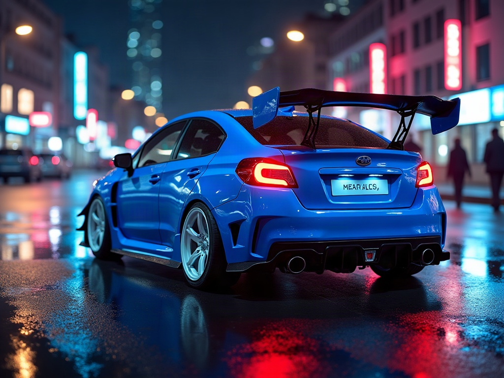 A photorealistic electric-blue hot hatch with a large rear wing and wh — AI car build by @paghdiwalla
