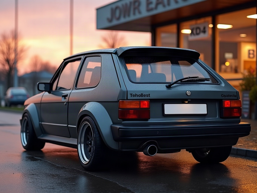 A photorealistic anthracite retro-styled hatchback — AI car build by @baldinigoncalo
