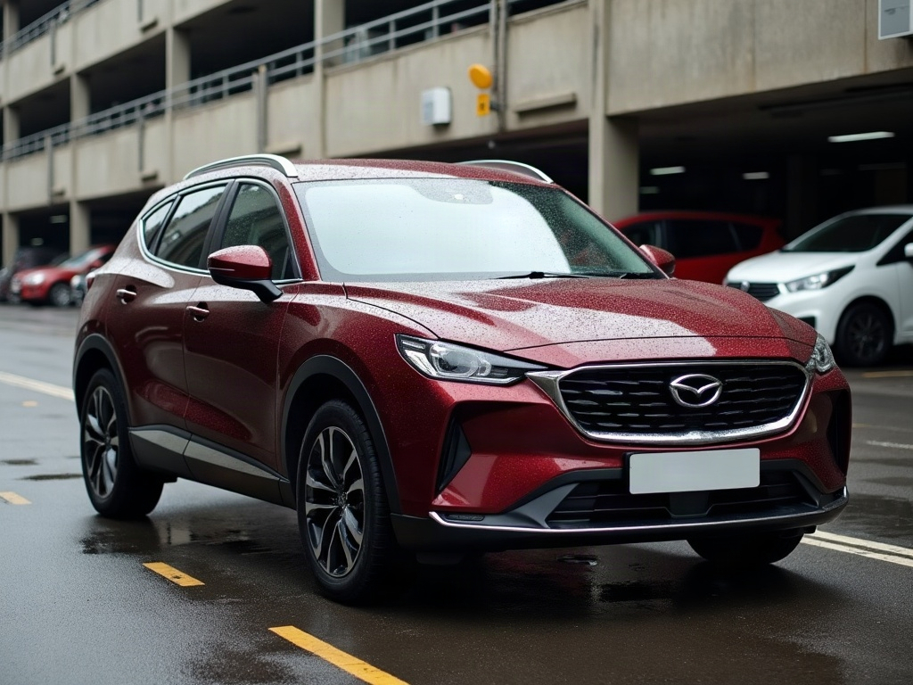 A photorealistic burgundy mid-size crossover — AI car build by @erithelgioikonomakou