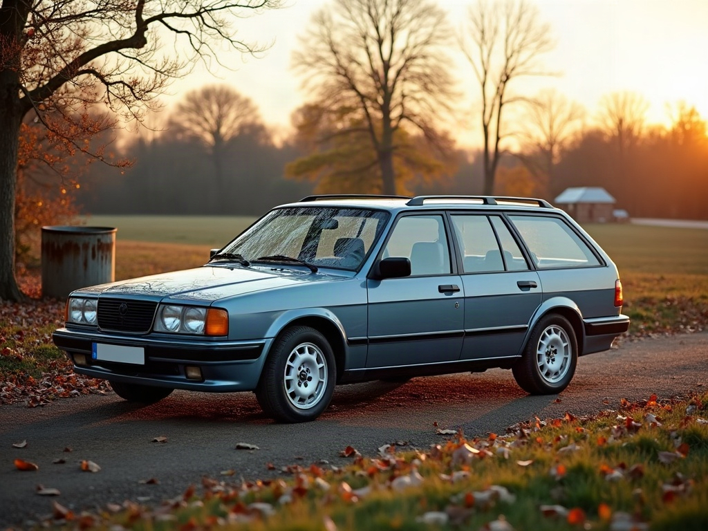 A photorealistic steel blue estate station wagon — AI car build by @erithelgioikonomakou
