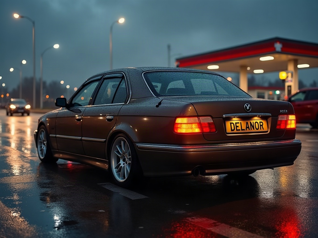 A photorealistic brown four-door saloon car — AI car build by @erithelgioikonomakou