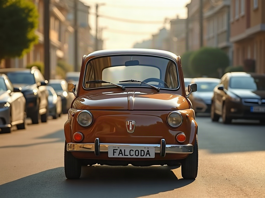 A photorealistic brown small city car — AI car build by @pastorygnacio