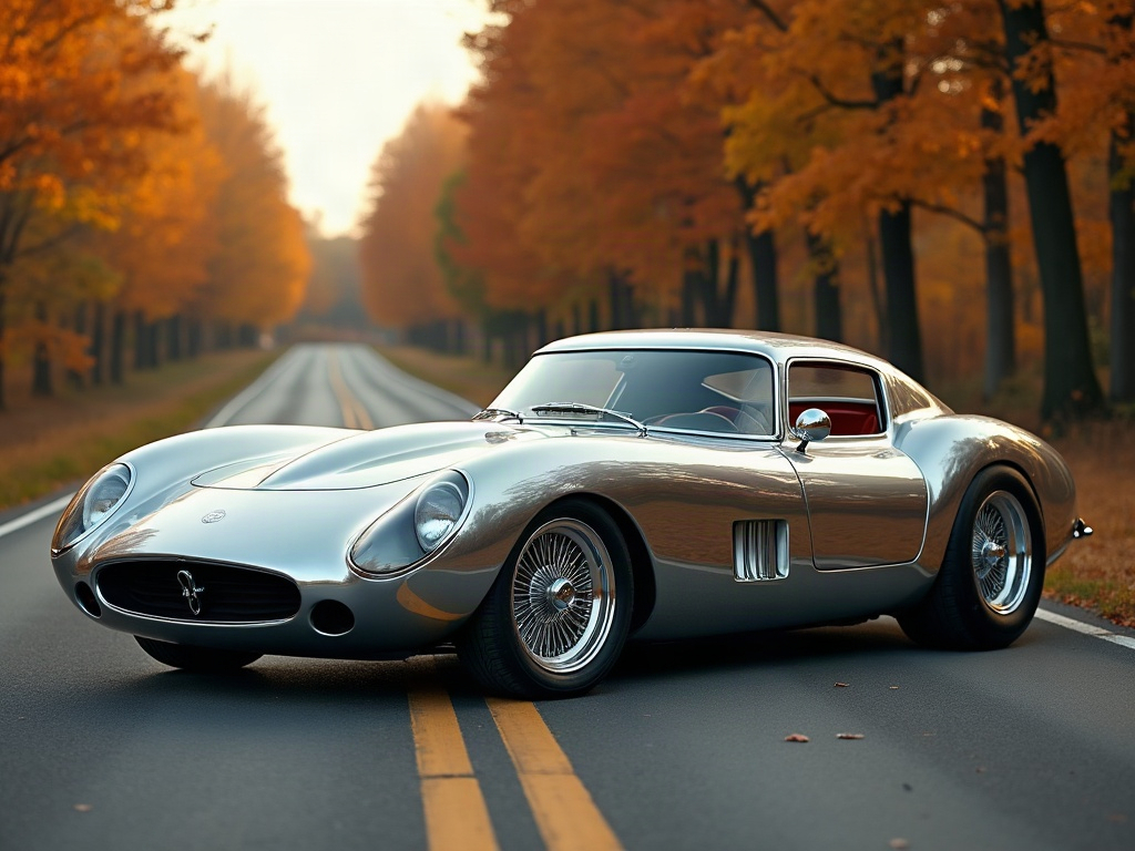 A photorealistic chrome silver retro-futuristic coupe with two-tone fo — AI car build by @henriquedadalt