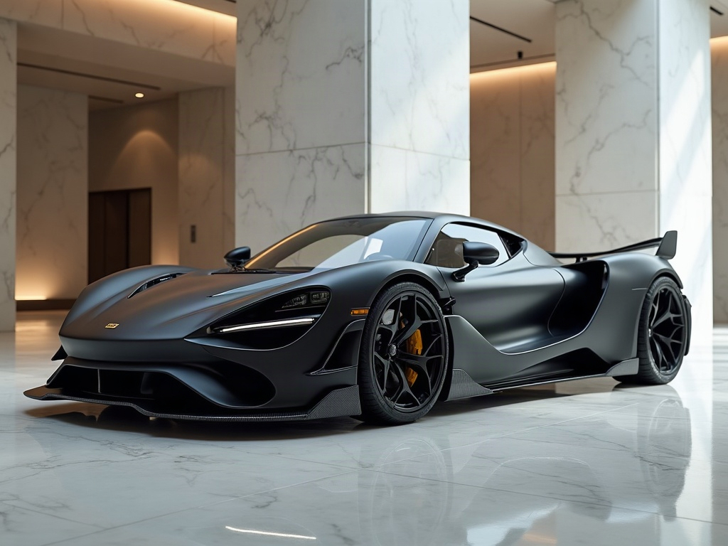 A photorealistic matte black exotic mid-engine supercar with satin-bla — AI car build by @static_zoe