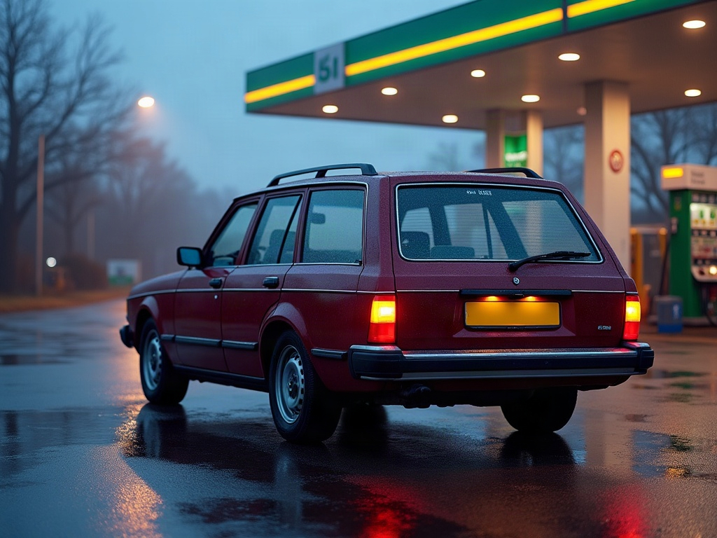 A photorealistic maroon estate station wagon — AI car build by @goodluckyboy68