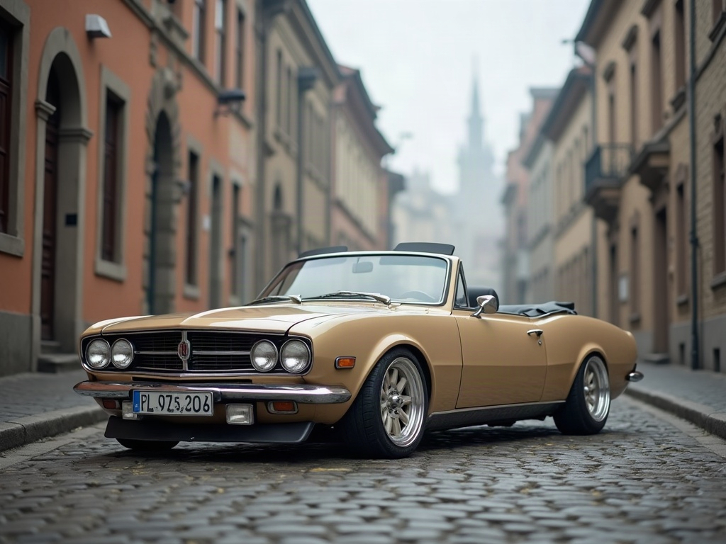 A photorealistic sand small convertible — AI car build by @ellis