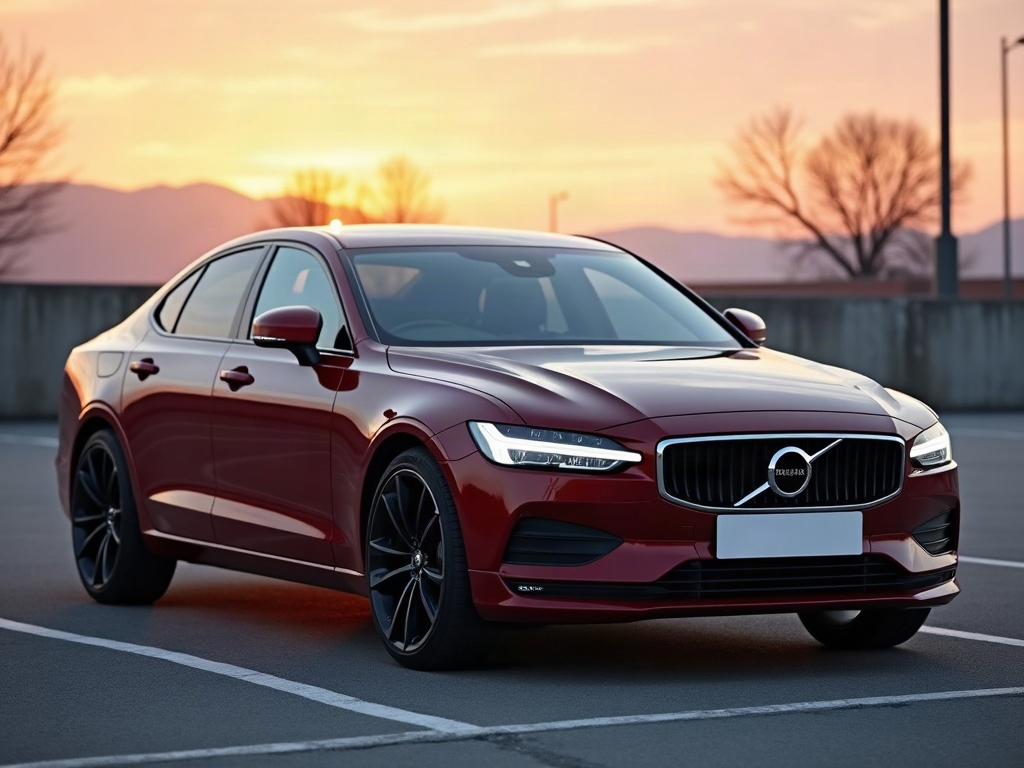 A photorealistic maroon four-door saloon car — AI car build by @liahs2905