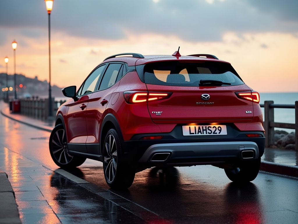 A photorealistic red compact crossover — AI car build by @liahs2905