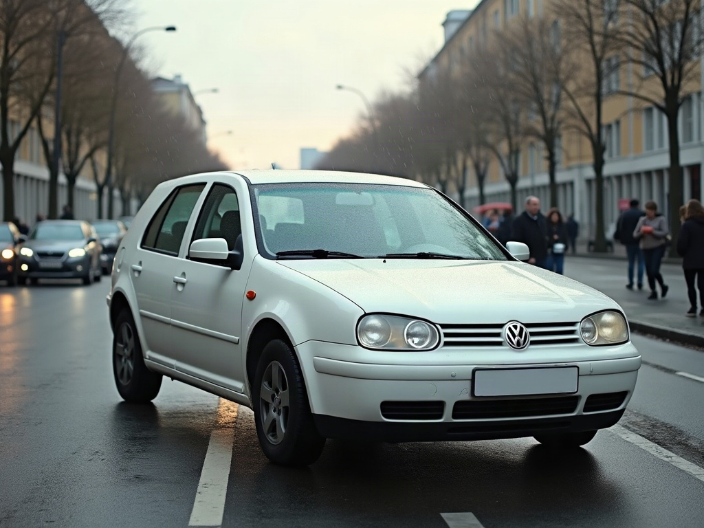 A photorealistic pearl white five-door hatchback — AI car build by @marimaralm